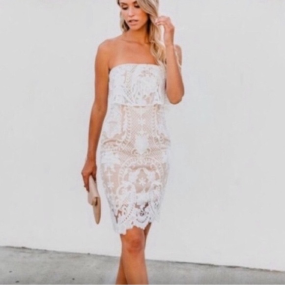 Vici Dresses & Skirts - Vici White Lace strapless Dress